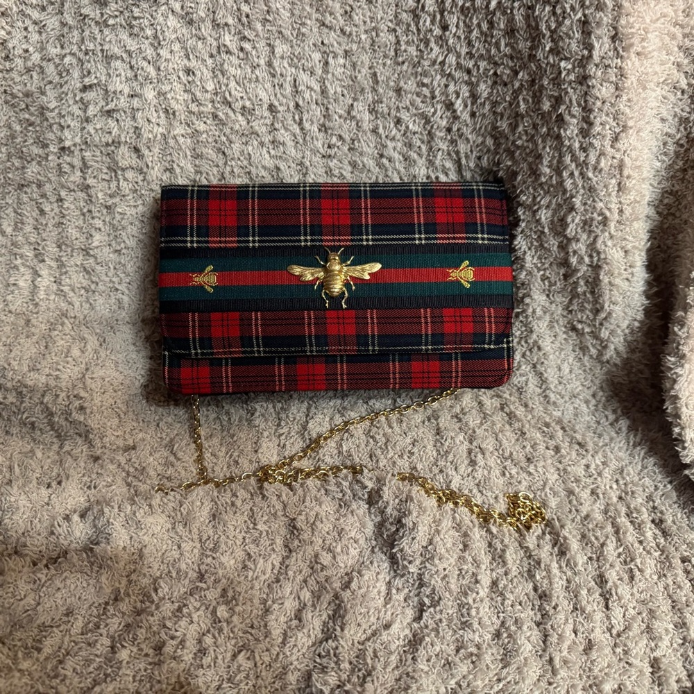 Plaid Clutch with Gold Accents- NWOT